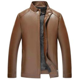 Men's Fur & Faux Winter Leather Brown Jacket Men Zip Up Motorcycle Biker Oversize 3xl Male Casual Long Sleeve PU Loose Coat