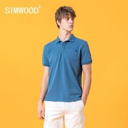 cotton polo shirts pocket UK - SIMWOOD summer new 100% cotton Polo shirt men chest pocket tops high quality breathable plus size polo SJ130303 210401