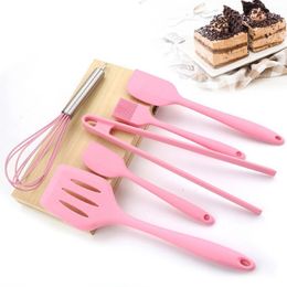 6Pcs/Set Pink or Red Silicone Cooking Tool Sets Egg Beater Spoon Spatula Oil Brush Kitchenware Kitchen Utensils Sets Y0428