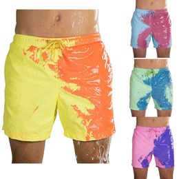 New Color-changing Men Quick Dry Swimwear Beach Shorts Beach Pants Warm Colour Discoloration Shorts Swimming Surfing Board Short X0316