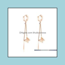 Dangle & Chandelier Earrings Jewellery Cute Matte Butterfly Chain Tassels Drop For Women Stainless Steel Rose Gold Colour Party Ear Gift Delive