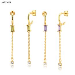 ANDYWEN 925 Sterling Silver Gold Purple Olive Drop Earring Luxury Women Fashion Crystal Piercing Ohrringe Pendientes Jewels 210608