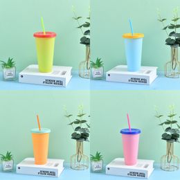 710ML Thermochromic Cup Plastic Colour Change Mug Candy Colours Reusable Drinking Tumblers with Lid and Straw LLFA 1562 T2