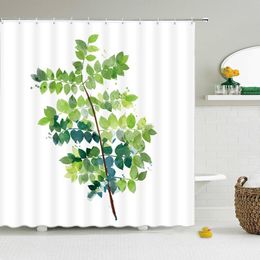 Shower Curtains Green Plant Leaves Bath Curtain Bathroom 3D Printed Fresh Waterproof Polyester Cloth With Hooks Home Decor