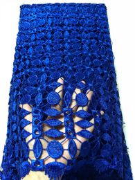 5 Yards/pc Fashion royal blue water soluble african lace fabric embroidery french guipure lace for dress QW27-5