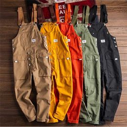 Men's Loose Cargo Bib Overalls Pants Multi-Pocket Overall Men Casual Coveralls Suspenders Jumpsuits Rompers Wear Coverall 211202