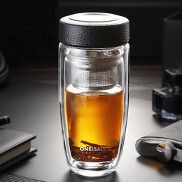 380ML Double Wall Glass Water Bottle High End Thickness Borosilicate Elegant Leakproof With Infuser For Car