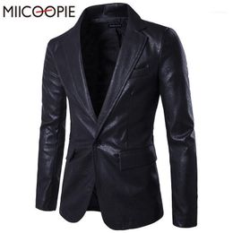 Men's Leather & Faux Men's Wholesale- Spring Men One-button Slim Fit Black PU Jacket Long Sleeve Casual Fashion Mens Suit Masculino1