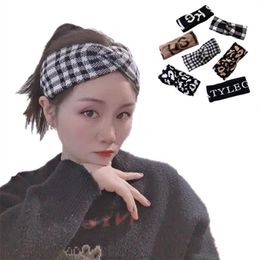 Letter knitted wool headband women Cross wide side Houndstooth leopard print face wash hair band Fashion hair accessories