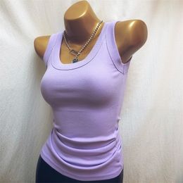 Sexy Slim Cotton White Tank Top O Neck Off Shouled Casual Sports Women's Tops Elastic Ribbed Summer Grey Black Purpl 220325
