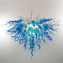 colored glass crystals Australia - Blue Shade Murano Lamps Hanging Chandeliers Lighting Dining Room Lights Home Decoration Hand Blown Colored Glass Crystal Chandelie198S