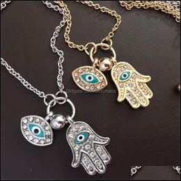 Pendant Necklaces Pendants Jewelry Gold Chain Necklace Turkey Blue Evil Eye Hamsa Hand Fatima Palm 20 N2 Xqgk1