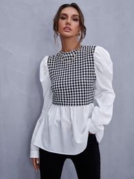 Women's Blouses & Shirts Stylish Woman Blouse Long Sleeve 2022 Fashion Casual Tops Plaid Patchwork Shirt White Gray S-XL Y2k Aesthetic Cloth