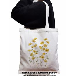 Shopping Bags Shopper Yellow Flowers Printed Tote Bag Women Harajuku Handbag Girl Shoulder Lady Canvas BagShopping