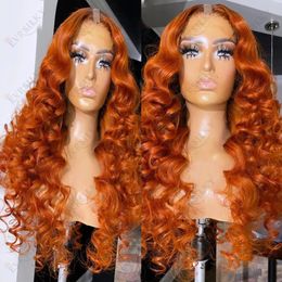 250Density Loose Wave 1x4 U Part 100% Brazilian Virgin Human Hair Wigs for Women Ginger Orange Colour Full Machine Made Wig