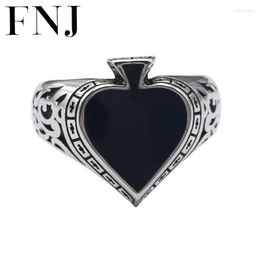 Cluster Rings FNJ Heart Ring 925 Silver Fashion Original S925 Sterling For Women Jewelry Adjustable Size Black Drip Process Edwi22