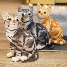 1Pc 2736Cm Simulation American Shortshark Siamese Cat Plush Toy Sofa Decor Cuddly Cushion Soft baby For ldren Gift J220729