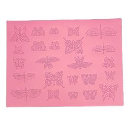 dragonfly cake UK - Baking Moulds Butterfly Dragonfly Silicone Lace Mold Insect Cake Fondant Border Decorating ToolBaking