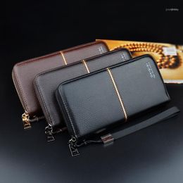 Men's Long Style Wit Zipper Wallet Clutch Bag Business Casual Large Capacity Soft Leather Phone Bag1