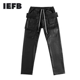 IEFB Men's High Quality Black Waxing Coated Denim Elastic Locomotive S-XL Pants Casual Straight Trousers Ins Trend Cool 220328