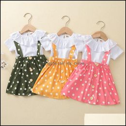 Clothing Sets Kids Girls Suspender Outfits Children Ruffle Collar Topsanddot Strap Dress 2Pcs/Set Summer Fashion Mxhome Dh5Bj