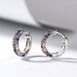 Hoop & Huggie Colorful Zircon Circle Earrings For Women Men Punk Trendy 925 Silver Party Accessories Fashion Jewelry GiftHoop Kirs22