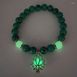 Beaded Strands Natural Stone Bracelet Yoga Healing Luminous Glow In The Dark Lotus Charm Beads For Men Women Prayer Buddhism Fawn22