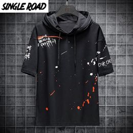 SingleRoad Mens Hoodies Men Summer Black Graffiti Short Sleeves Sweatshirt Hip Hop Harajuku Japanese Streetwear Hoodie Men 201113