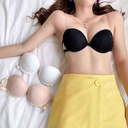 Sexy Strapless Bra Women Invisible Lace Bralette Push Up Small Chest Non-Slip Underwear Wedding Brassiere Underwear Back 1/2 Cup L220726