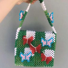 Evening Bags Green Portable Beaded Acrylic Bag Fashion Hand Withdrawal Real Colour Bead Butterfly Series Shoulder Can Be CustomizedEvening