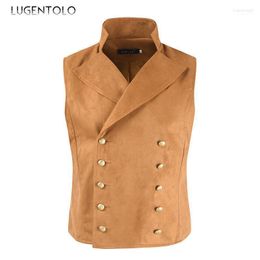 Men's Vests Spring Men Solid Double Breasted Short Jacket Slim Fashion Business Vest Thin Casual Youth Stra22
