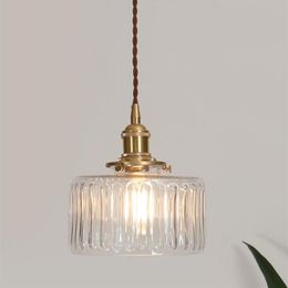 Pendant Lamps Modern Stripe Hand Blown Glass Light Fixture Brass Lamp Holder Lustre Suspension Hanging LightsPendant