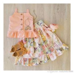 Baby Girl Floral outfits 2019 summer Sleeveless vest top+flower skirt 2pcs/set Boutique kids Clothing Sets