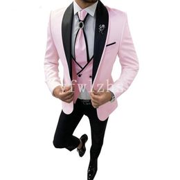 Handsome One Button Man's Suits Shawl Lapel Groom Tuxedos Groomsmen Wedding/Prom/Dinner Man Blazer Jacket Pants Vest Tie N041
