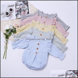 Rompers JumpsuitsRompers Baby Kids Clothing Baby Maternity Girls Boys Plaid Ruffle Flying Sleeve Romper Infant Dhhgv
