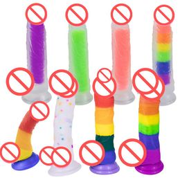 Dildo arcobaleno trasparente Dildo realistico Pene Enorme grande dildo Giocattoli del sesso Masturbazione femminile