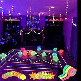 Neon Party Supplies Blacklight Reactive Tape Glow Neon Paper Garlands Circle Dots Stars Hanging Decorations Birthday Wedding 220815