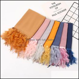 Scarves Wraps Hats Gloves Fashion Accessories Ladies Luxury Chiffon Feather Hijab Plain Muslim Head Scarf Headwear Solid Colour Islamic Hi