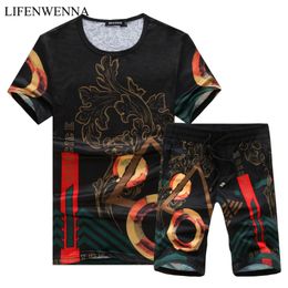 New Fashion Summer Short Sets Men Novel Design Irregular Printing Suits For Men Suit Casual Hawaii Sets T Shirt Pants LJ201126