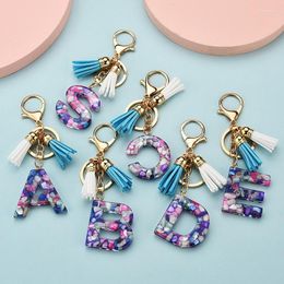 Keychains 26 English Letters Key Chain Transparent Acrylic Tassel Pendant Bag Ornament Fashion Cute Women Girls Car Ring Holder Miri22