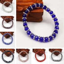Handmade Women 8mm AB Colourful Crystal Beaded Round Beads Petal Stretch Bracelet Bangle Bracelets Wrap Jewellery