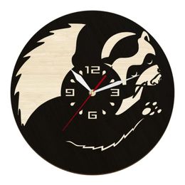 Wall Clocks Ferret Stoat Pet Wooden Round Clock For Bedroom Living Room Forest And Semi-woodland Animal Silent Non-ticking ClockWall ClocksW