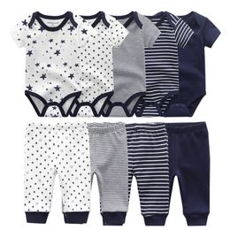 6/9PCS Baby Girl Clothes born Unisex Solid Bodysuits+Pants Cotton Baby Boy Clothes Short Sleeve Girls Baby Clothing Cartoon 220509