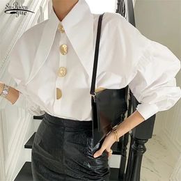 Korean Fashion Elegant Blouse Retro Loose Autumn Thin All-match Tops Lapel Turn Down Collar Lantern Sleeve Casual Shirt 17845 220513