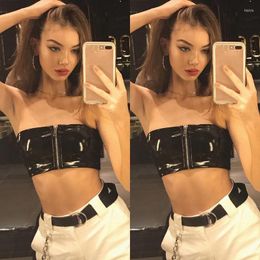 Women's Tanks & Camis Women Sexy Leather Bustier Wrapped Chest Crop Strapless Sleeveless Short Black Top Zipper Club 2022