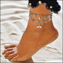 Anklets Jewellery Vintage Sier Colour Surf For Women Bohemian Beads Leaves Anklet Fashion Summer Drop Delivery 2021 Wad0T