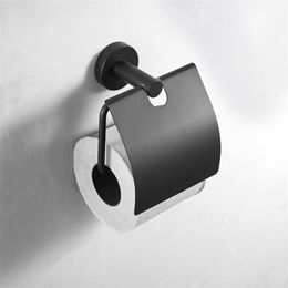 Concise Black Wall Mount Toilet Paper Holder Bathroom Stainless Steel Roll Holders With Cover hardware Y200108