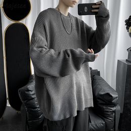 Men's Sweaters Solid Pullovers Men Baggy Vintage Simple O-neck Knitwear All-match Student Bottoming Harajuku BF Streetwear Lazy Sueter Male