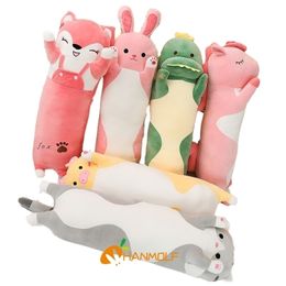 Cartoon Long Animals Plush Toy Squishy Sleeping Friend Stuff Cat Bunny Pig Dinosaur Unicorn Doll Christmas Gift 7090120cm 220707