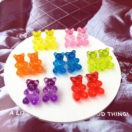 Lovely Handmade Colourful Ins Style Cartoon Bear Studs Resin Candy Colour Animal Stud Earrings